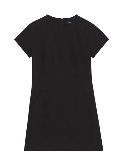 Theory Dolman-sleeve Tweed Canvas Mini Dress In Black