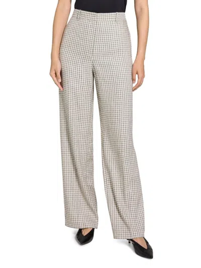 Theory Women's Linen-blend High-rise Trousers In Multi