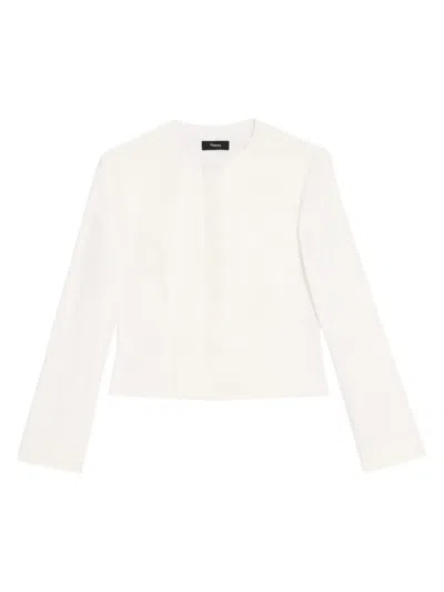 Theory Linen-blend Cropped Peplum Jacket In White