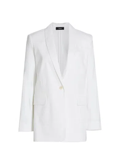 Theory Women's Linen-blend Single-button Blazer In White Place Holder