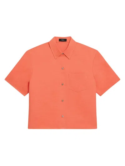 Theory Women's Linen Short-sleeve Blouse In Bright Coral