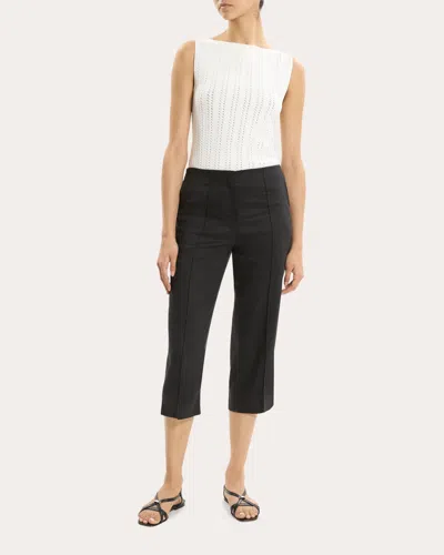 Theory Women's Linen Twill Slit Capri Pants In Black