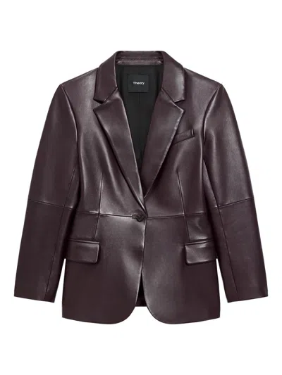 Theory Women's Lynnia Leather Slim-fit Blazer In Brown