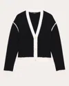 Theory Women's Merino Wool Blanket Stitch Button-up Top Cardigan In Black/white