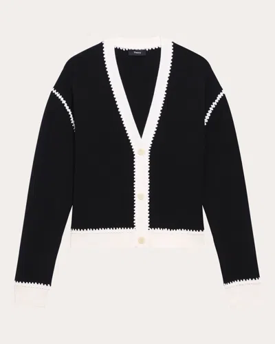 Theory Women's Merino Wool Blanket Stitch Button-up Top Cardigan In Black/white