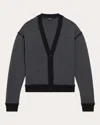 Theory Women's Merino Wool Blanket Stitch Button-up Top Cardigan In Pestle Melange/black