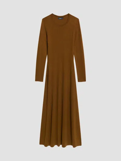 Theory Women's Merino Wool Crewneck Midi Dress In Brown