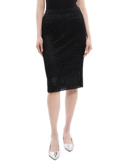 Theory Womens Black Textured Mid-rise Cotton Knitted Midi Skirt In Brown