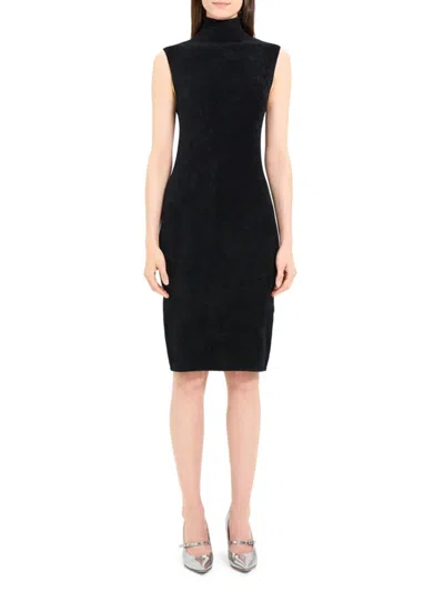 Theory Women's Micro Velvet Turtleneck Sheath Dress In Black