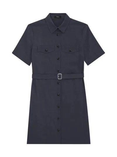 Theory Short Sleeve Belted Shirtdress In Black
