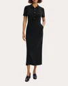 Theory Button Front Mixed Media Crepe Dress In Black