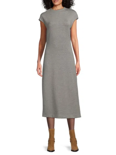Theory Women's Mockneck Cap Sleeve Midi Dress In Grey Melange Oat Melange