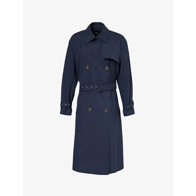 Theory Womens Nocturne Navy Storm-flap Double-breasted Recycled-polyester Blend Trench Coat