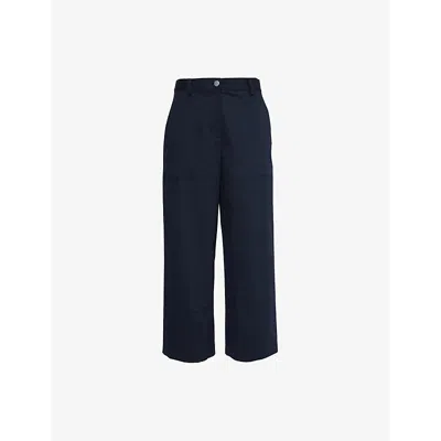 Theory Womens Nocturne Navy Welt-pocket Wide-leg Mid-rise Stretch-cotton Trousers
