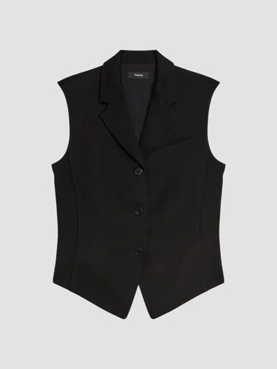 Theory Women's Notch Lapel Cinched Satin Vest In Black