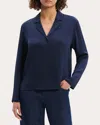 Theory Modern Silk Georgette Lapel-collar Blouse In Nocturnal Navy
