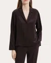 Theory Modern Silk Georgette Lapel-collar Blouse In Brown