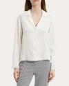 Theory Modern Silk Georgette Lapel-collar Blouse In White