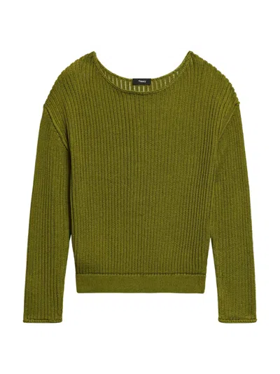 Theory Women's Open-knit Cotton Sweater In Green