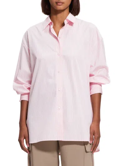 Theory Women's Oversized Striped Button Down Shirt In Soft Pink