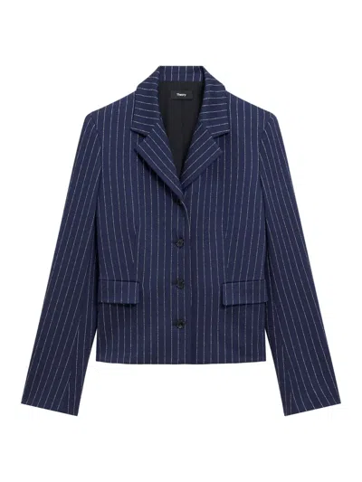 Theory Women's Pinstripe Crepe Fitted Suit Jacket In Blue