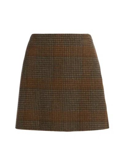 Theory A-line Mini Skirt In Plaid Wool-cashmere In Brown