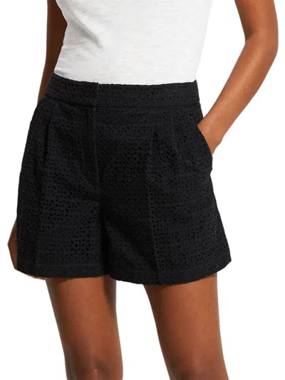 Theory Women's Pleated Eyelet Lace Shorts In Black
