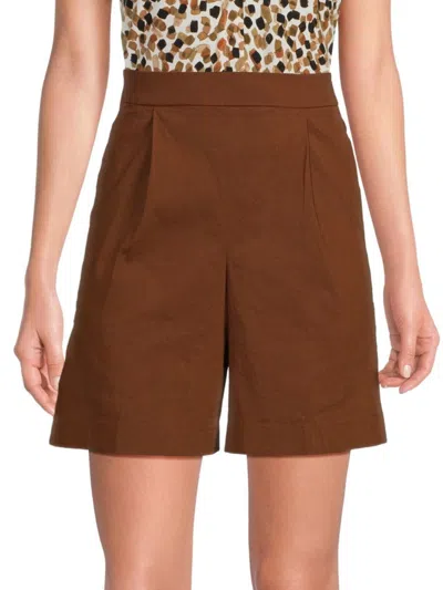 Theory Women's Pleated Front Linen Blend Shorts In Cognac
