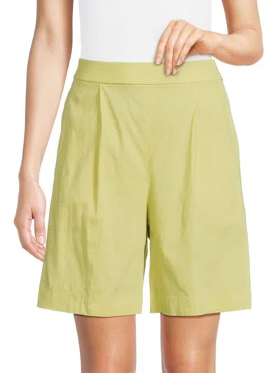 Theory Women's Pleated Front Linen Blend Shorts In Key Lime