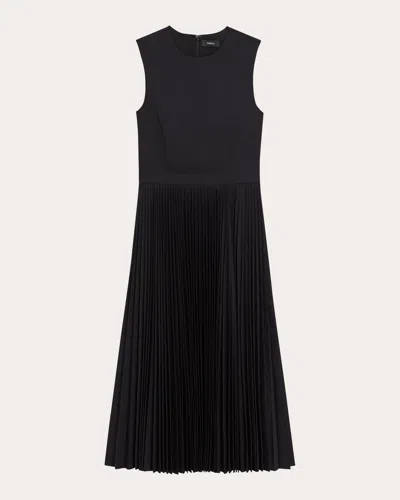Theory Women's Pleated Midi Dress In Black