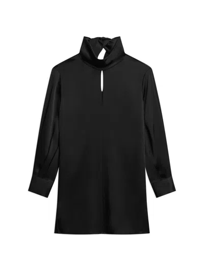 Theory Blouson Sleeve Cutout Satin Dress In Black