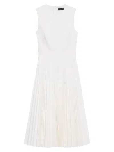 Theory Pleated-skirt Sleeveless Midi Dress In Wht