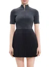 Theory Short-sleeve Pleated Knit Combo Mini Dress In Charcoal