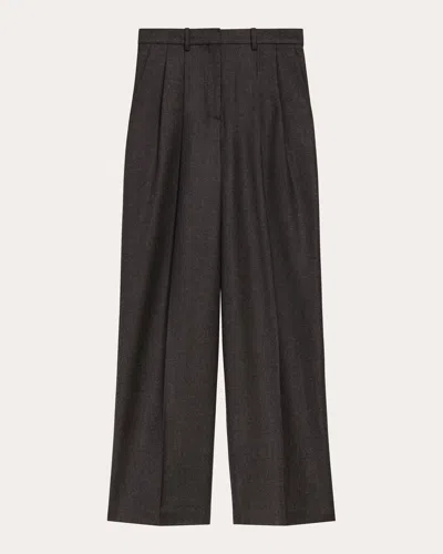 Theory Double Pleat Pant In Sleek Flannel In Hickory Melange