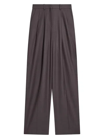 Theory Women's Pleated Wool High-rise Straight-leg Pants In Brown