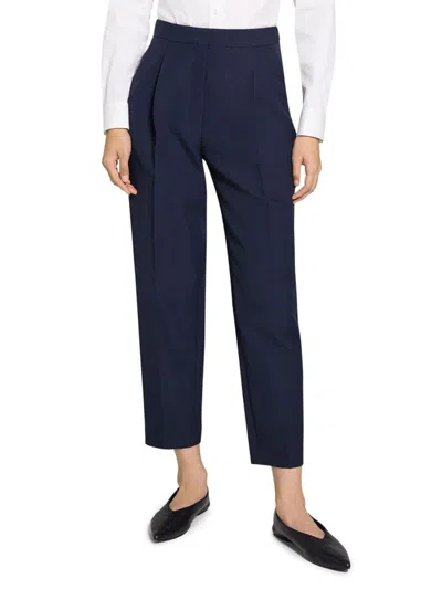 Theory Women's Pleated Wool Tapered Pants In Blue