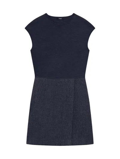 Theory Women's Plus Knit & Tweed Combo Minidress In Blue
