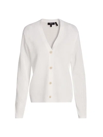 Theory Women's Pointelle-knit Oversized Cardigan In White