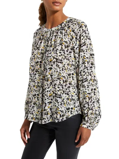 Theory Women's Printed Silk Blouse In Neutral