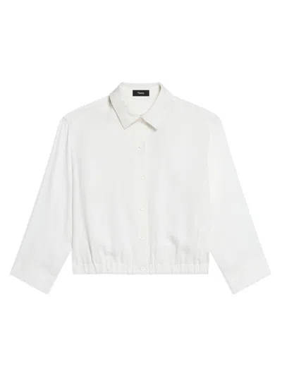 Theory Women's Quarter-sleeve Crop Shirt In White