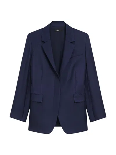 Theory Women's Relaxed Cinched Silk Blazer In Blue