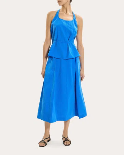 Theory Belted Halter Top In Relaxed Silk In Blue