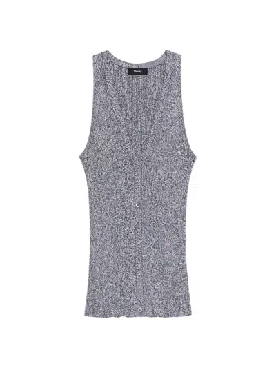 Theory Bleeck Pima Cotton Blend Rib Sweater Vest In Nocturne Navy/white - Xxg