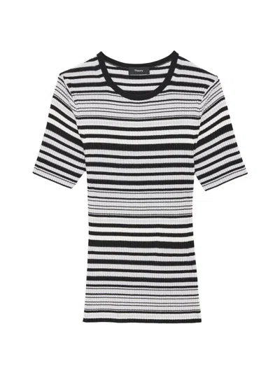 Theory Women's Rib-knit Stripe Wool T-shirt In Multi