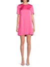Theory Short Sleeve Satin Dress In Pink Azalea