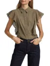 Theory Nova Flutter Sleeve Eyelet Cotton Blouse In Willow
