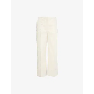 Theory Womens Sand Pressed-crease Wide-leg Mid-rise Stretch-cotton Trousers