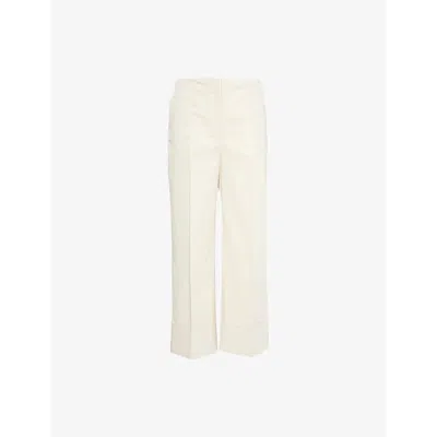 Theory Womens Sand Pressed-crease Wide-leg Mid-rise Stretch-cotton Trousers In Neutrals