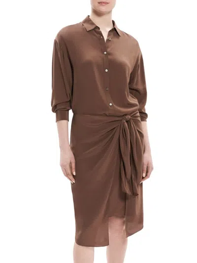 Theory Women's Sarong Midi Shirt Dress In Pecan
