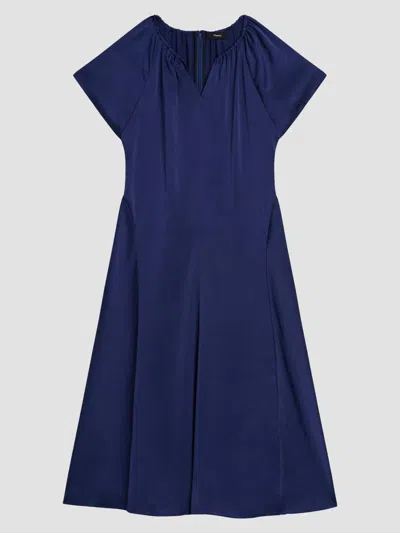 Theory Satin A-line Midi Dress In Blue